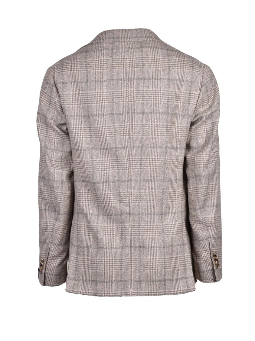 Luigi Borrelli Napoli Rounded Wool Cashmere Jacket With Notch Lapels And Checkered Pattern