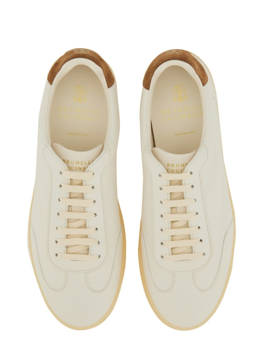 Brunello Cucinelli Smooth Leather Sneakers With Suede Heel Tab