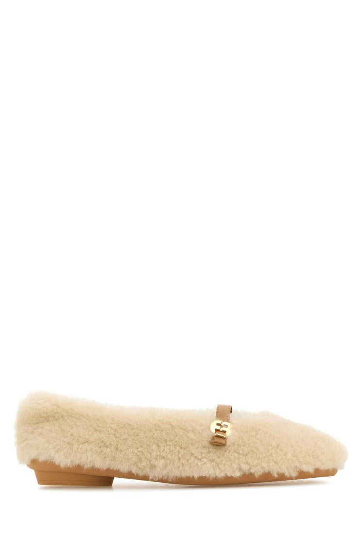 Salvatore Ferragamo Ivory Shearling Noella Ballerinas