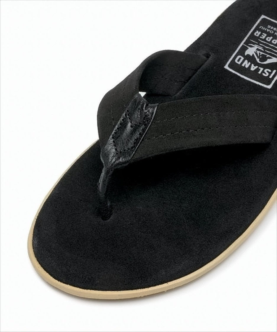 Island Slipper Black Suede Slip-On Sandals With Textured Grip