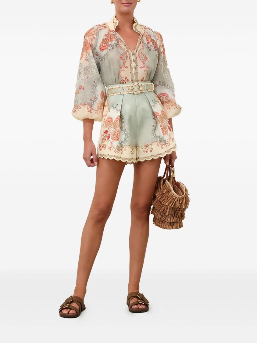 Zimmermann Floral Paisley Mini Dress With Scalloped Edges