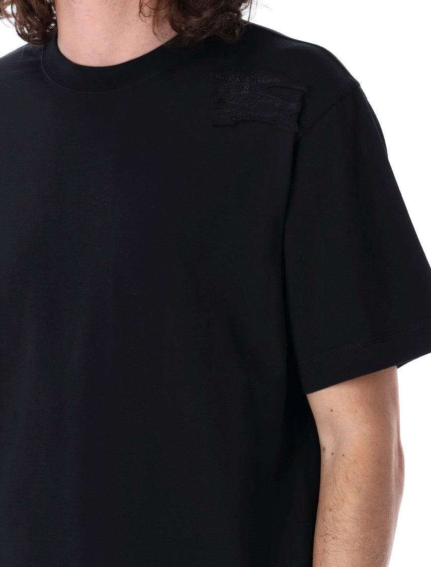Burberry Black Cotton T-Shirt With Equestrian Knight Design
