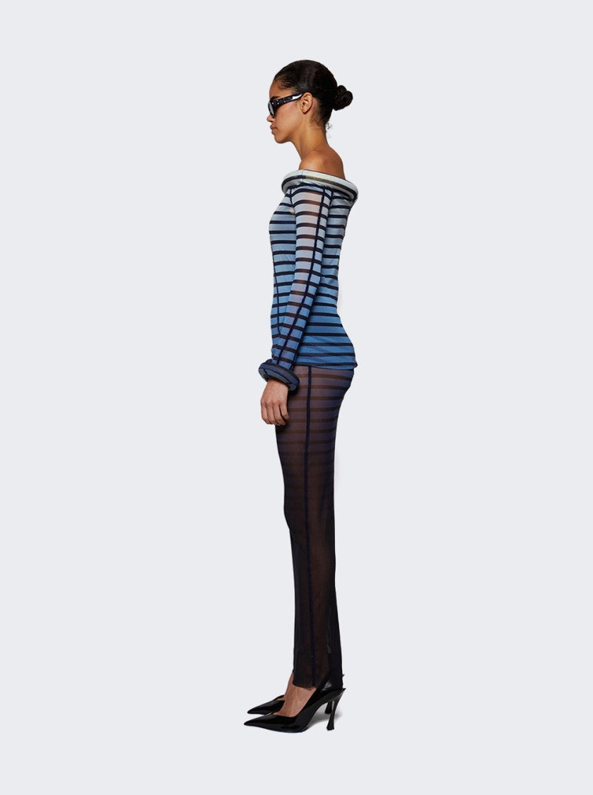 Jean Paul Gaultier Long 3D Striped Dress - Blue And Black