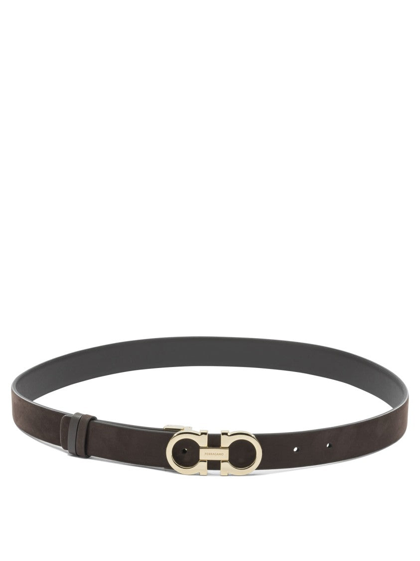 Ferragamo Reversible Leather Belt With Gold-Finish Gancini Buckle