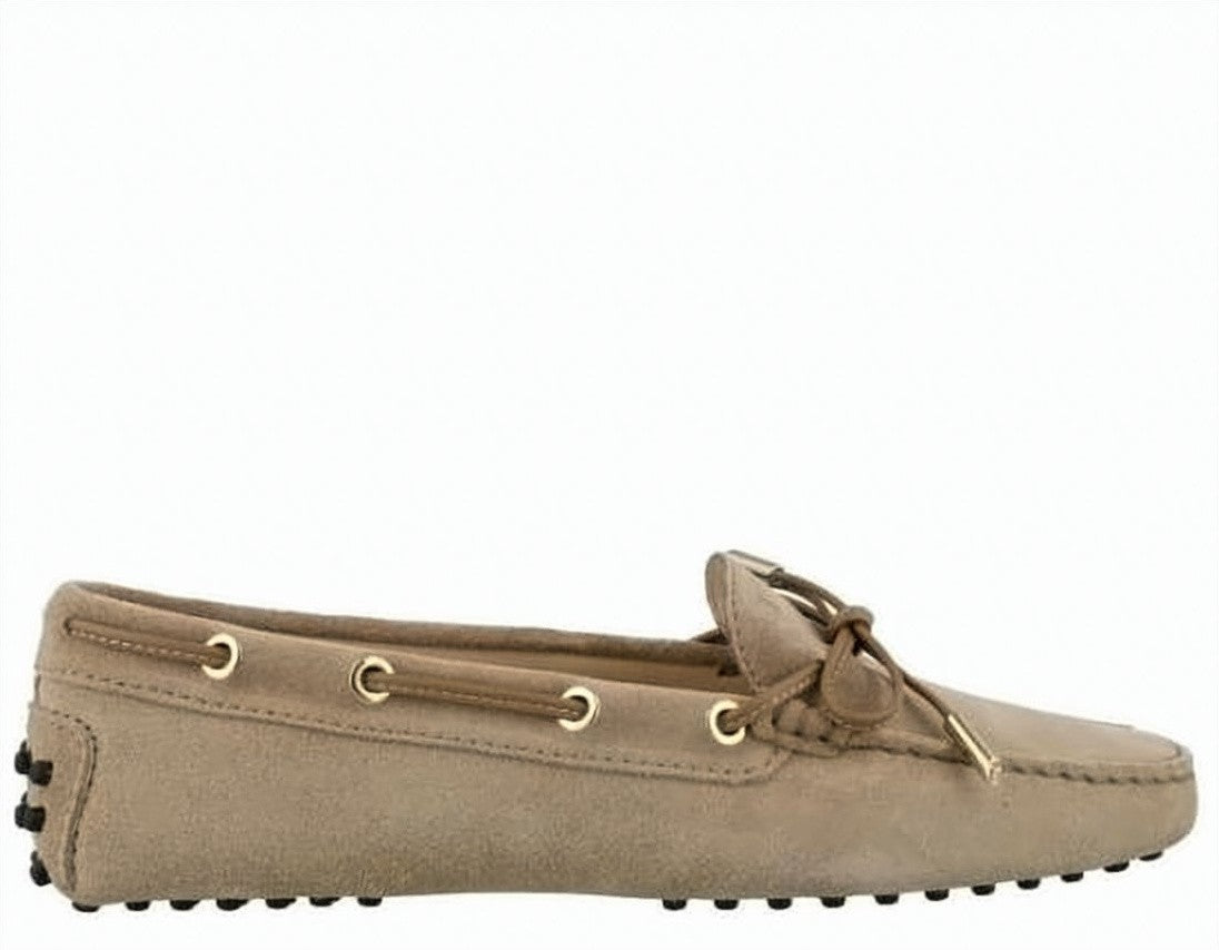 Tod's Suede Moccasin Loafers With Decorative Bow And Rubber Sole