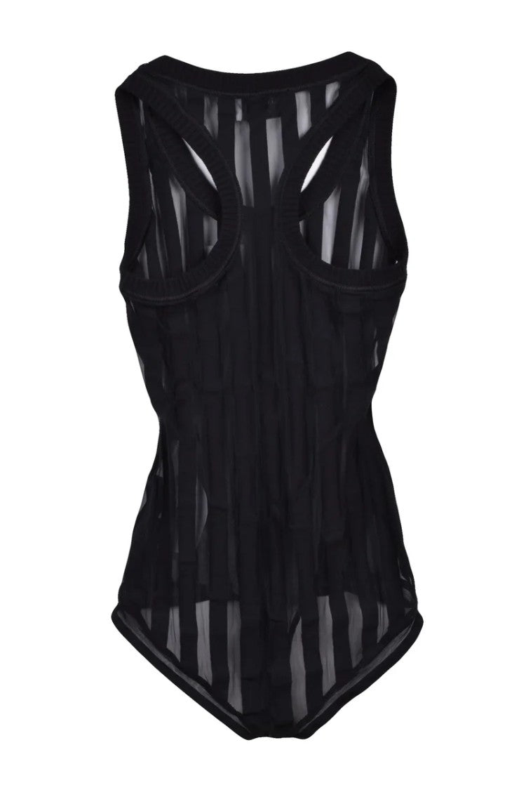 Sportmax Sheer Striped Black Bodysuit
