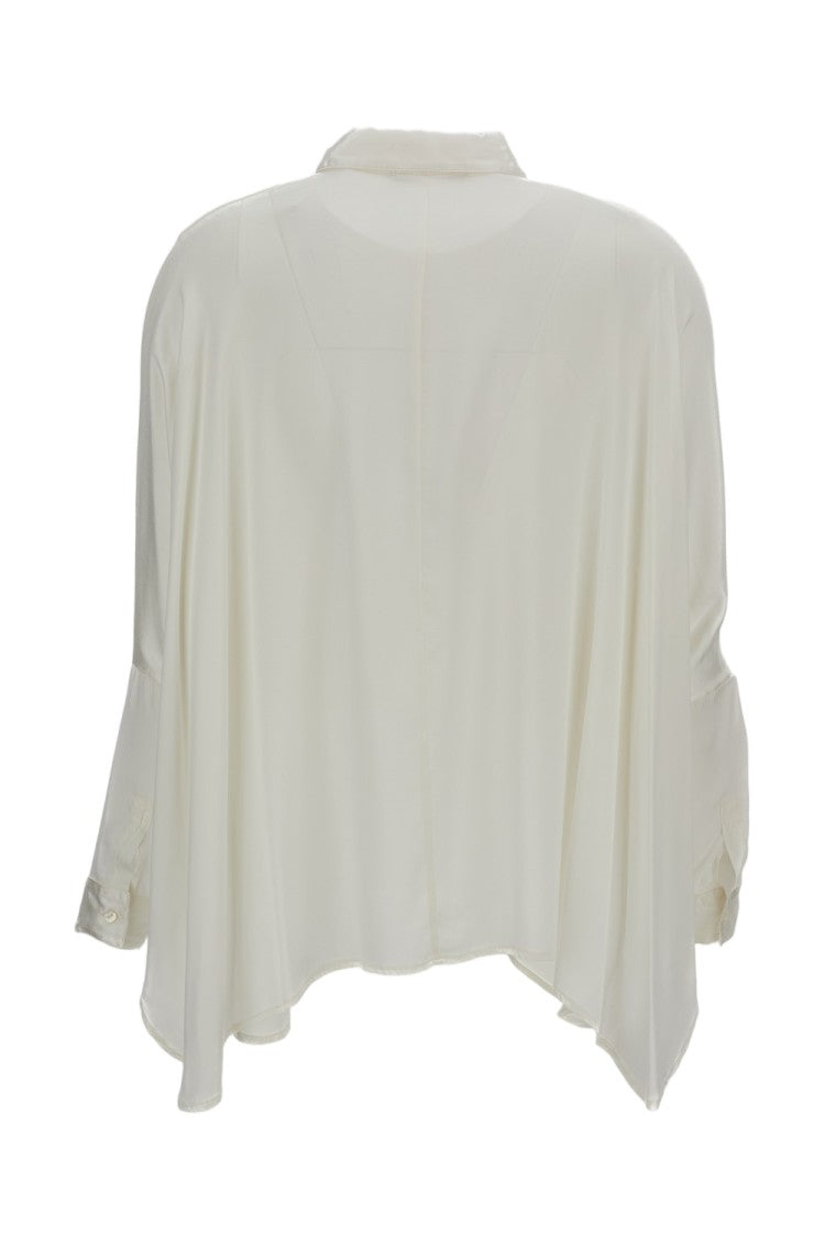 Q-Wins Flowy White Shirt With Classic Collar And Asymmetrical Hemline