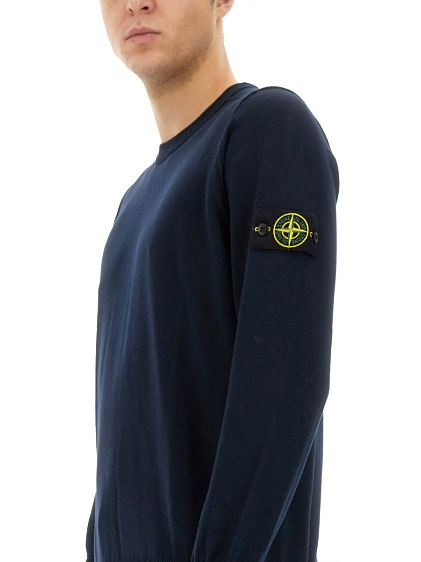 Stone Island Black Cotton Jersey With Logo Patch