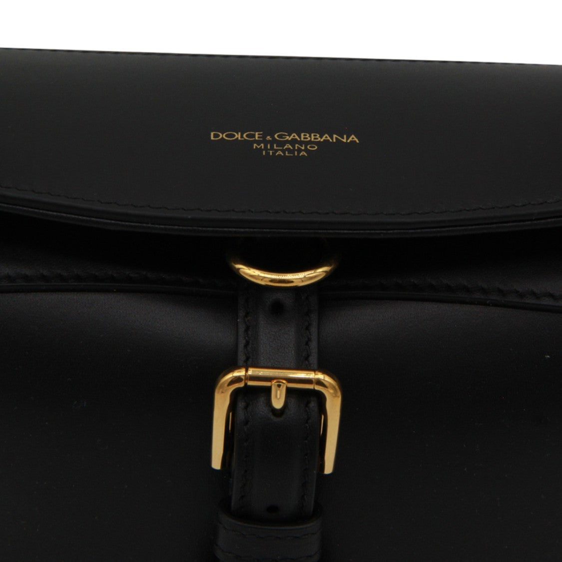 Dolce & Gabbana Trapezoidal Black Handbag With Gold-Tone Buckle Detail