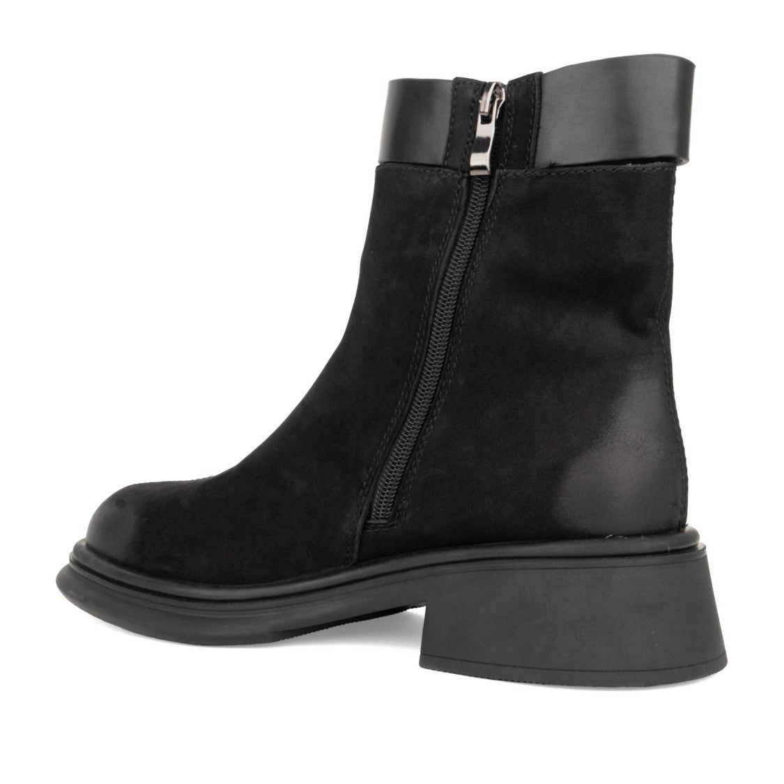 Linda Baumann Black Flat Oversized Buckle Suede Ankle Boots