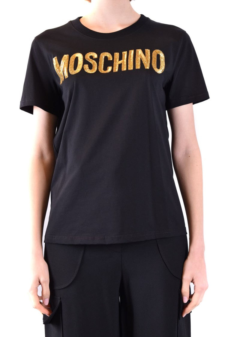 Moschino Short-Sleeve Black T-Shirt Bold Gold Lettering