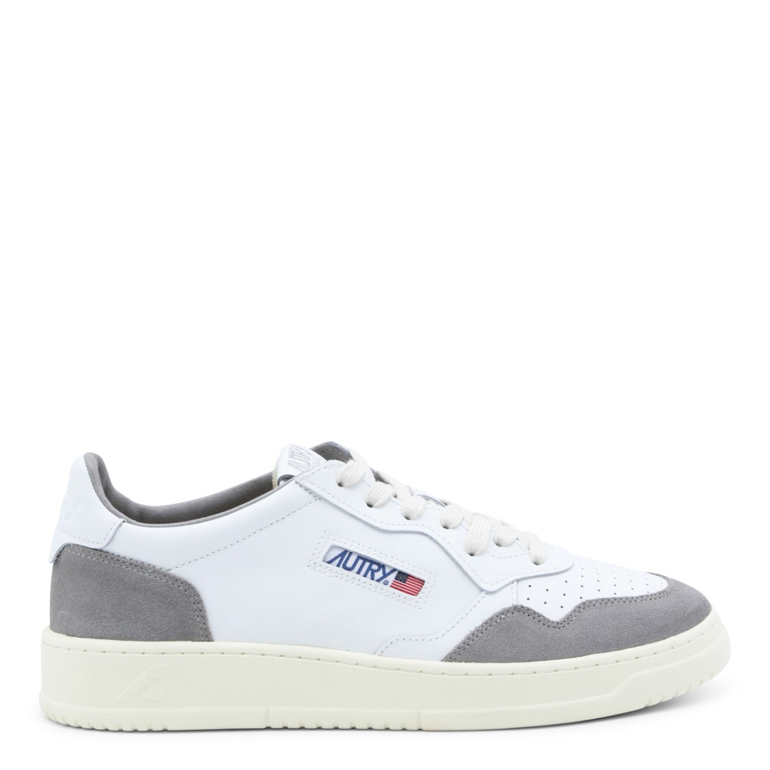 Autry Low-Top White Leather Sneakers With Grey Suede Accents
