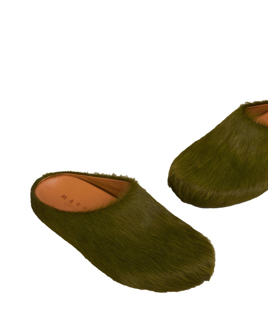 Marni Long-Hair Leather Fussbett Mules – Green