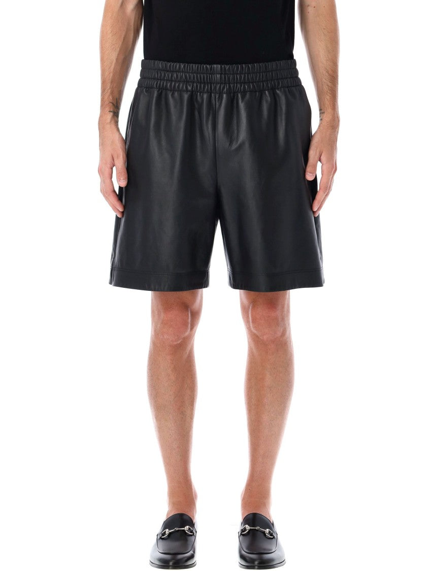 Gucci Black Leather Bermuda Shorts With Elasticated Waist