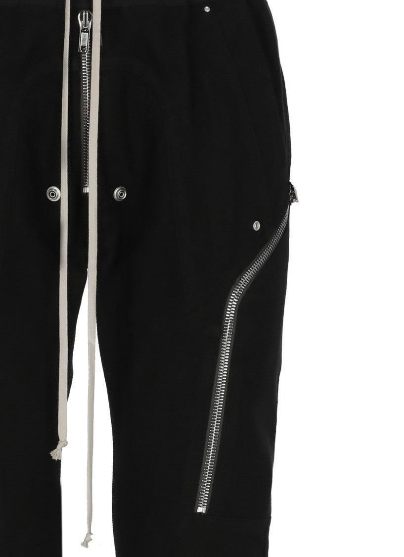 Rick Owens Relaxed Fit Black Trousers With Elastic Waistband And Zipper Details