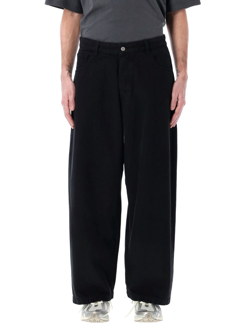 Ymc Wide Leg Denim Jeans With Logo Button