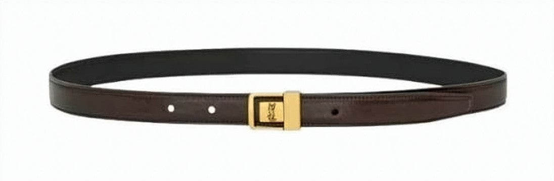 Saint Laurent Slim Leather Belt With Polished Gold Buckle