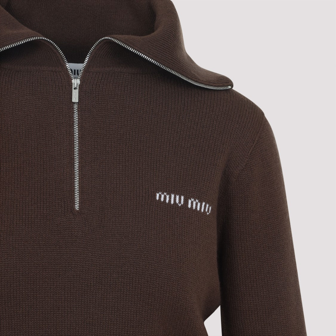 Miu Miu High Collar Half-Zip Cashmere Sweater
