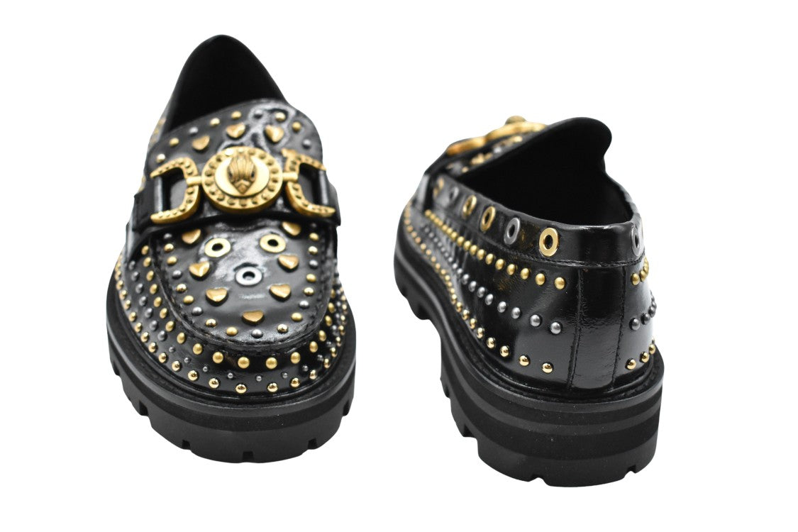 Kurt Geiger Black Loafers With Gold Buckle