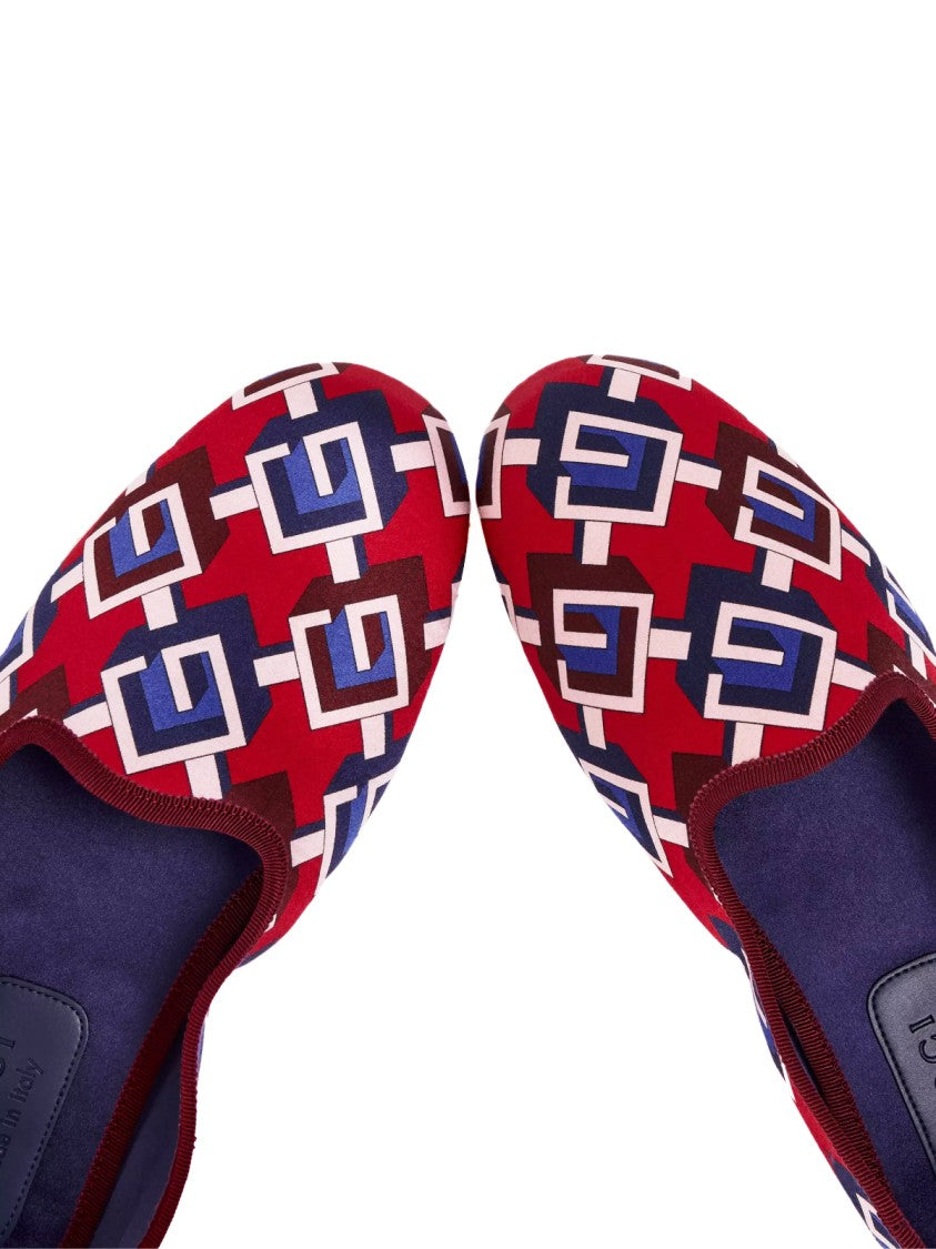 Gucci Geometric G Print Satin Voyage Slippers