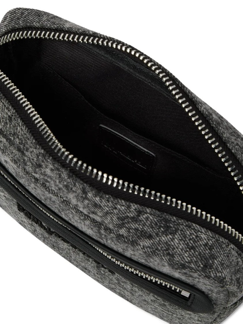 Karl Lagerfeld Textured Grey Fabric Borsello Crossbody Bag
