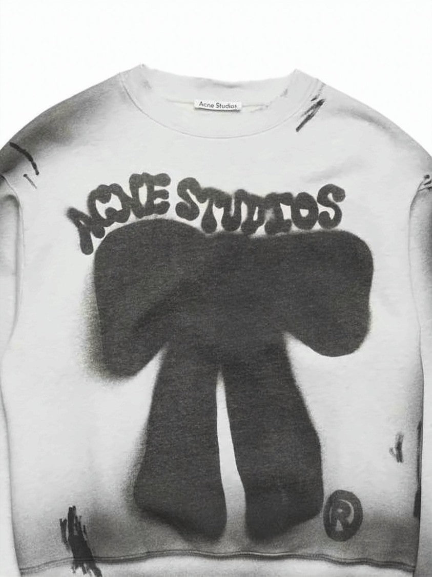 Acne Studios Grey Handcrafted Spray-Painted Logo Cropped Sweatshirt