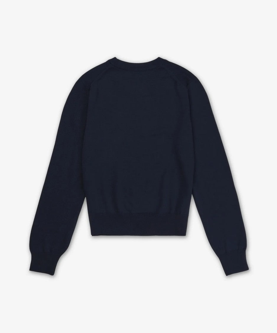 Maison Kitsuné Long-Sleeve Black Wool Sweater With Embroidered Detail