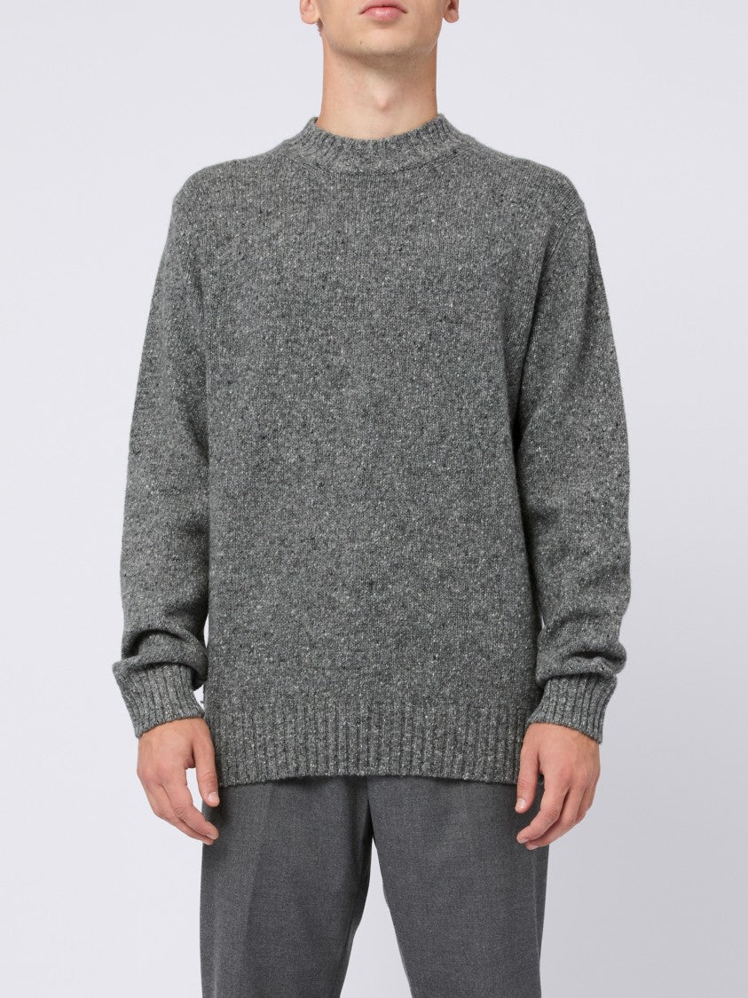 Daniele Fiesoli Virgin Wool Blend Raised Collar Grey Sweater