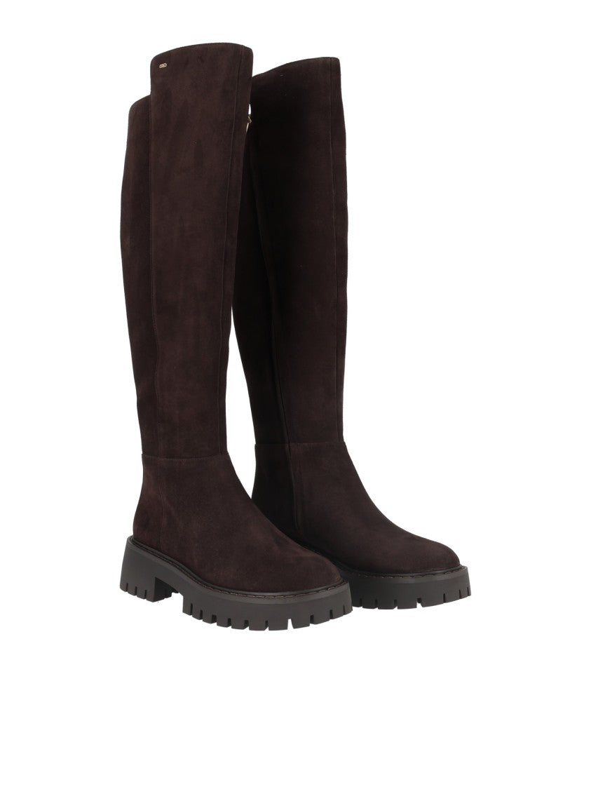 Michael Kors Brown Asher Chunky Lug-Sole Tall Leather Boots
