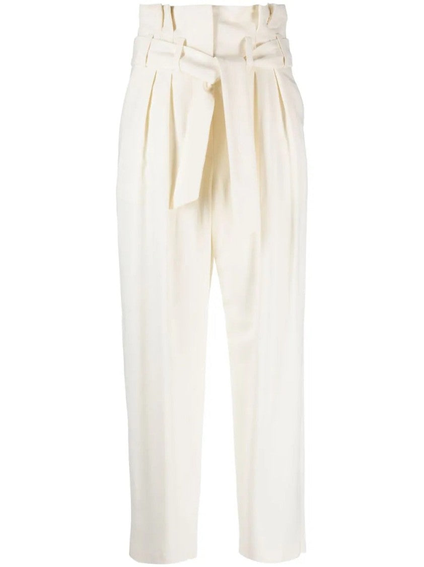 Iro High-Waisted Beige Trousers With Belted Waist
