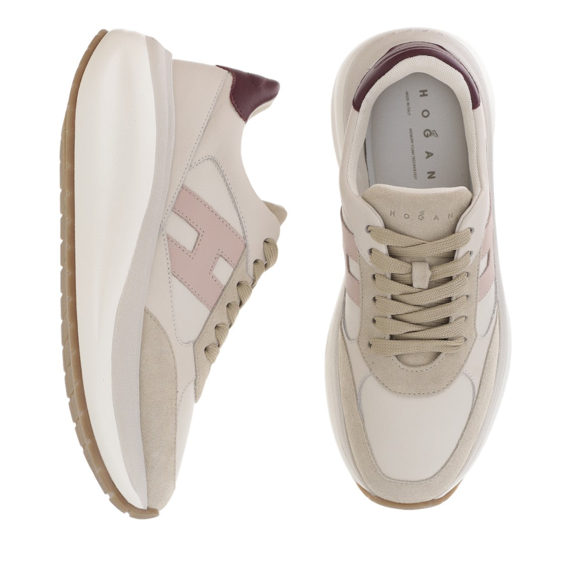 Hogan Chunky Nappa Leather And Suede Sneakers With Contrast Details