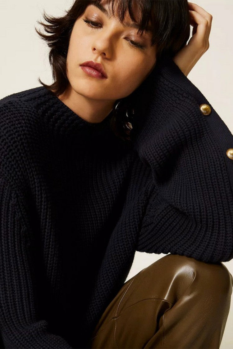 Twin-Set Viscose-Polyester Blend Snap-Cuff Sweater