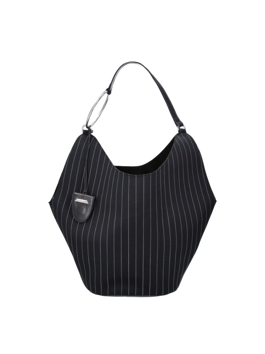 Dondup Black Gessato Wool Pinstripe Shoulder Bag