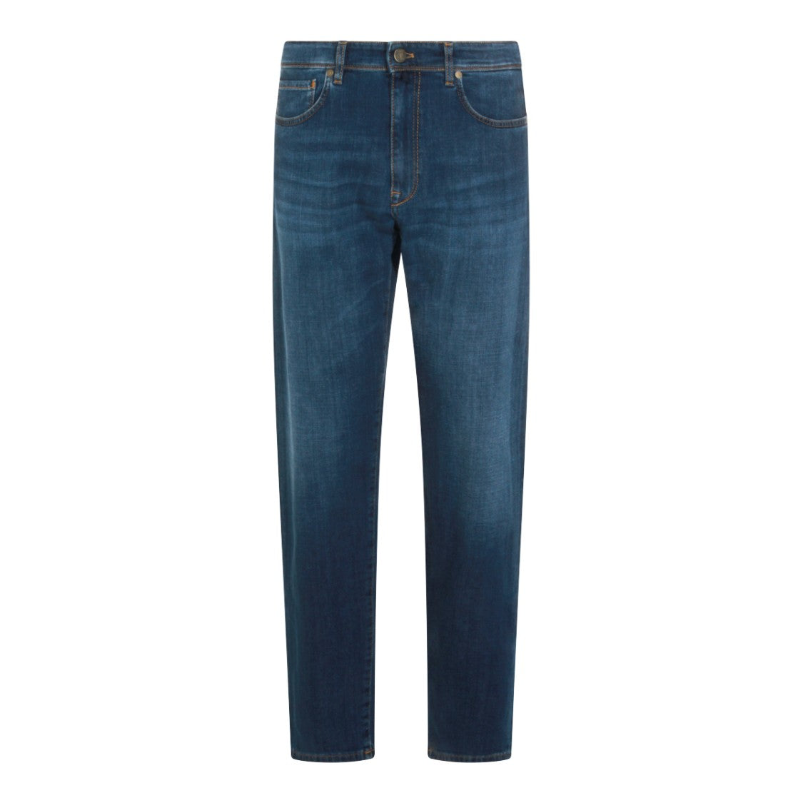 Incotex Blue Division Medium Blue Straight-Leg Jeans With Classic Five-Pocket Design