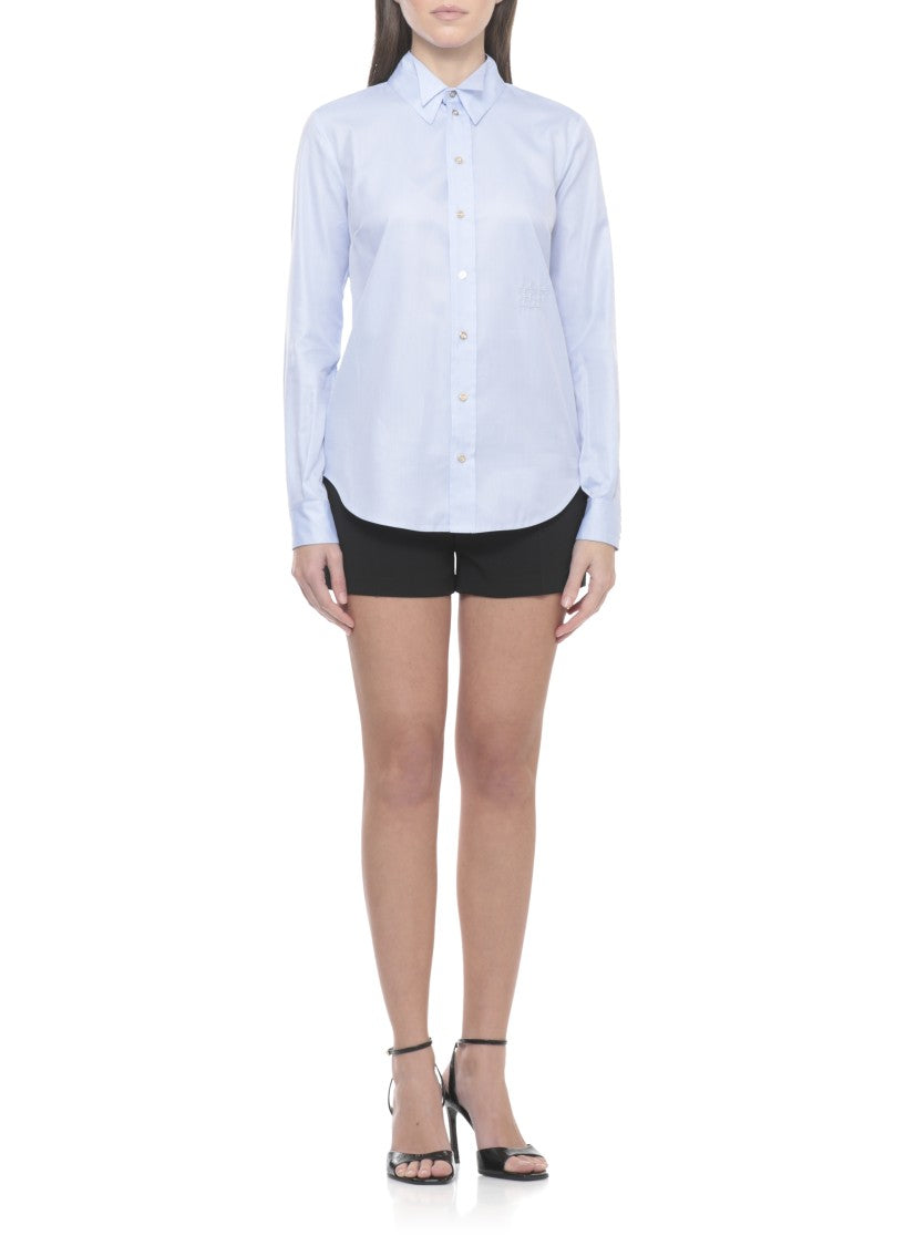 Elisabetta Franchi Light Blue Embroidered Logo Cotton Shirt