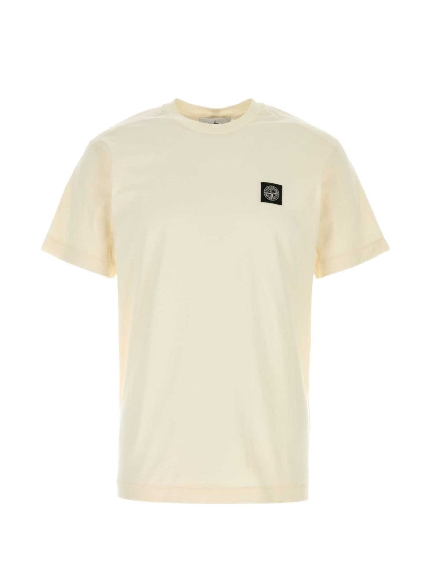 Stone Island Garment-Dyed White T-Shirt With Compass Logo Patch