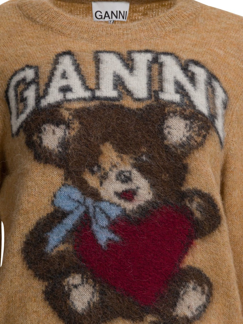Ganni Wool Sweater With Graphic Teddy Bear Print