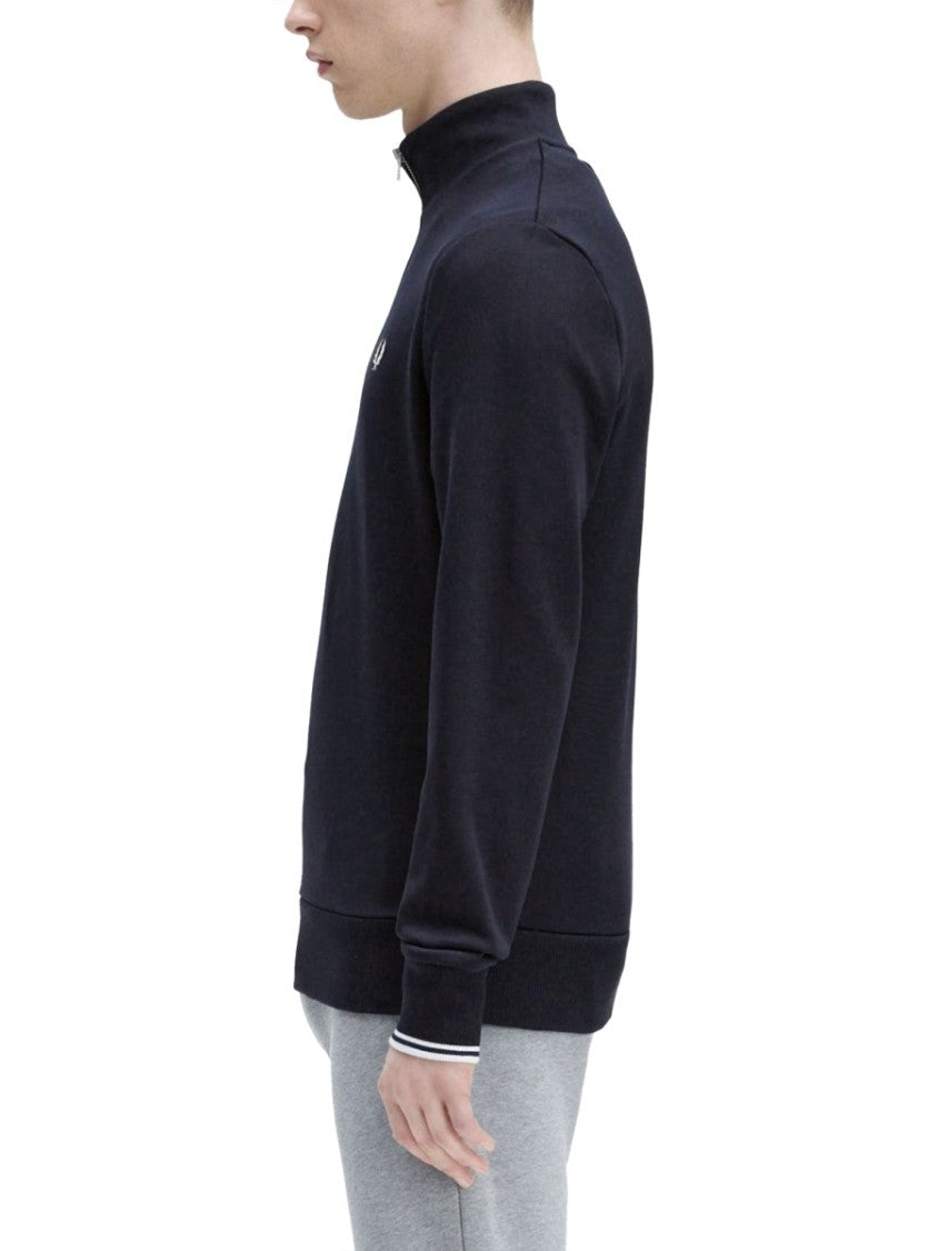 Fred Perry Half-Zipper Sweatshirt With High Collar And Embroidered Logo