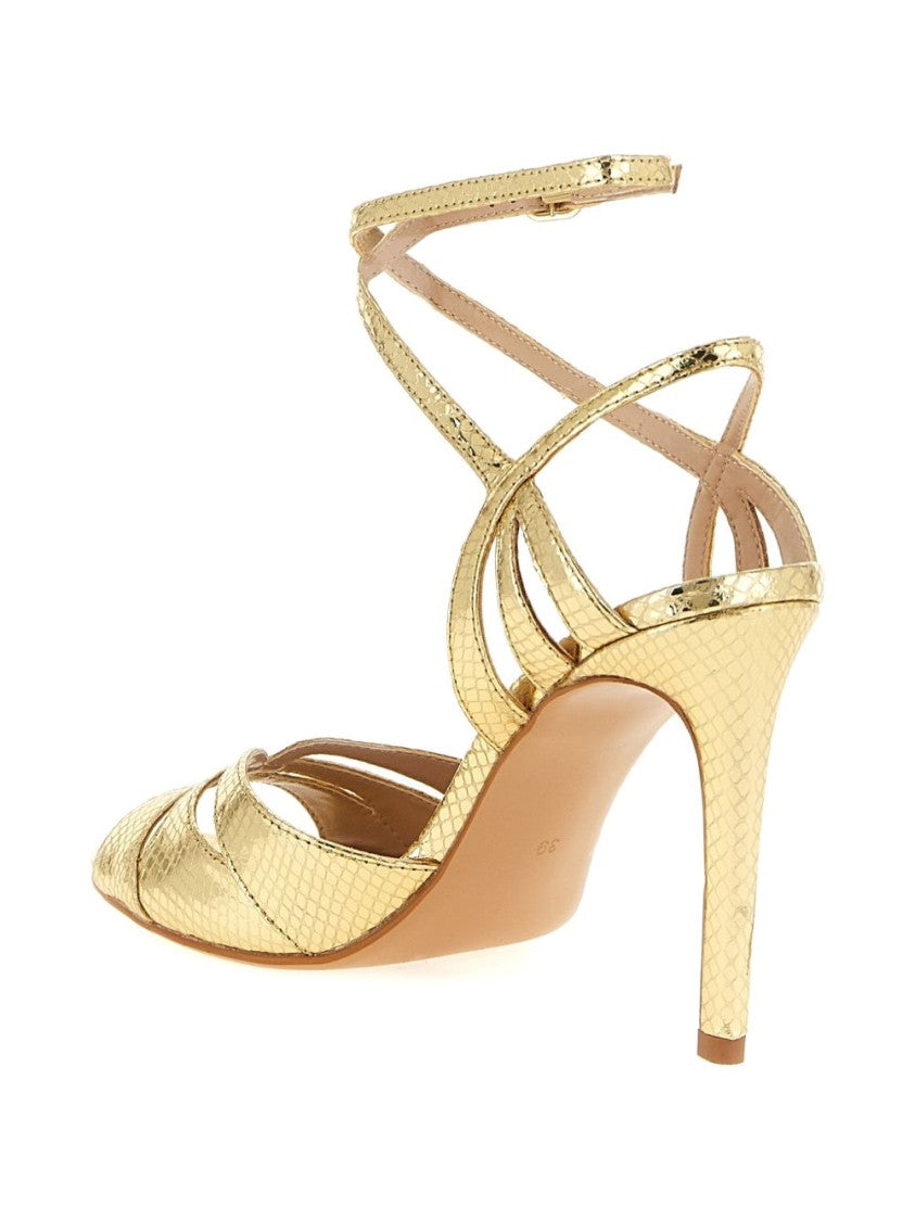 Twin-Set Textured Gold High-Heeled Sandals With Ankle Strap