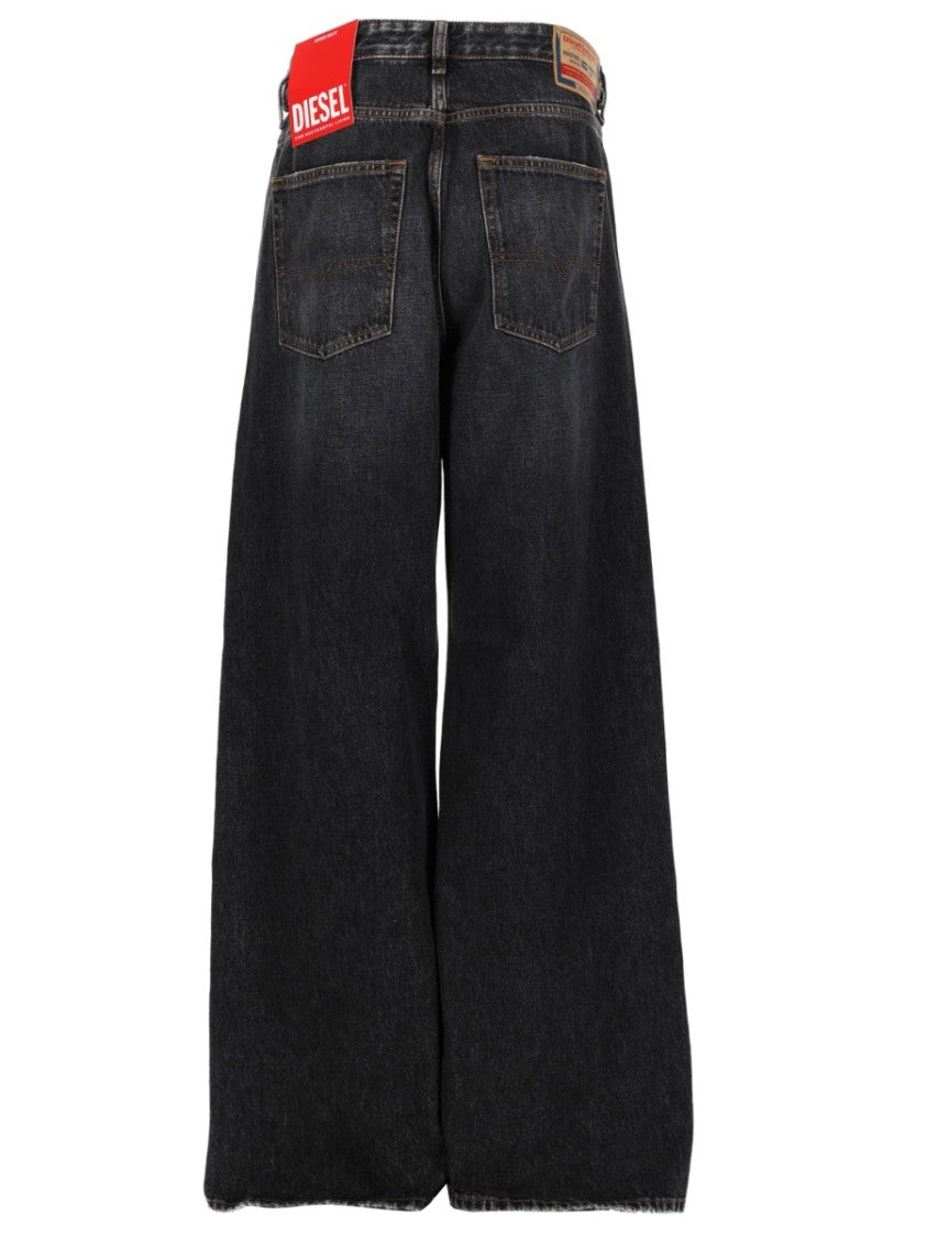 Diesel D-Rise Wide-Leg Faded Black Jeans