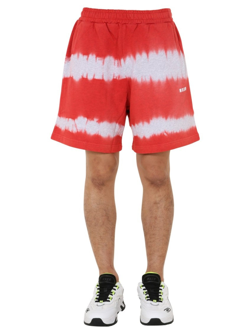 Msgm Relaxed Fit Red Tie-Dye Bermuda Shorts