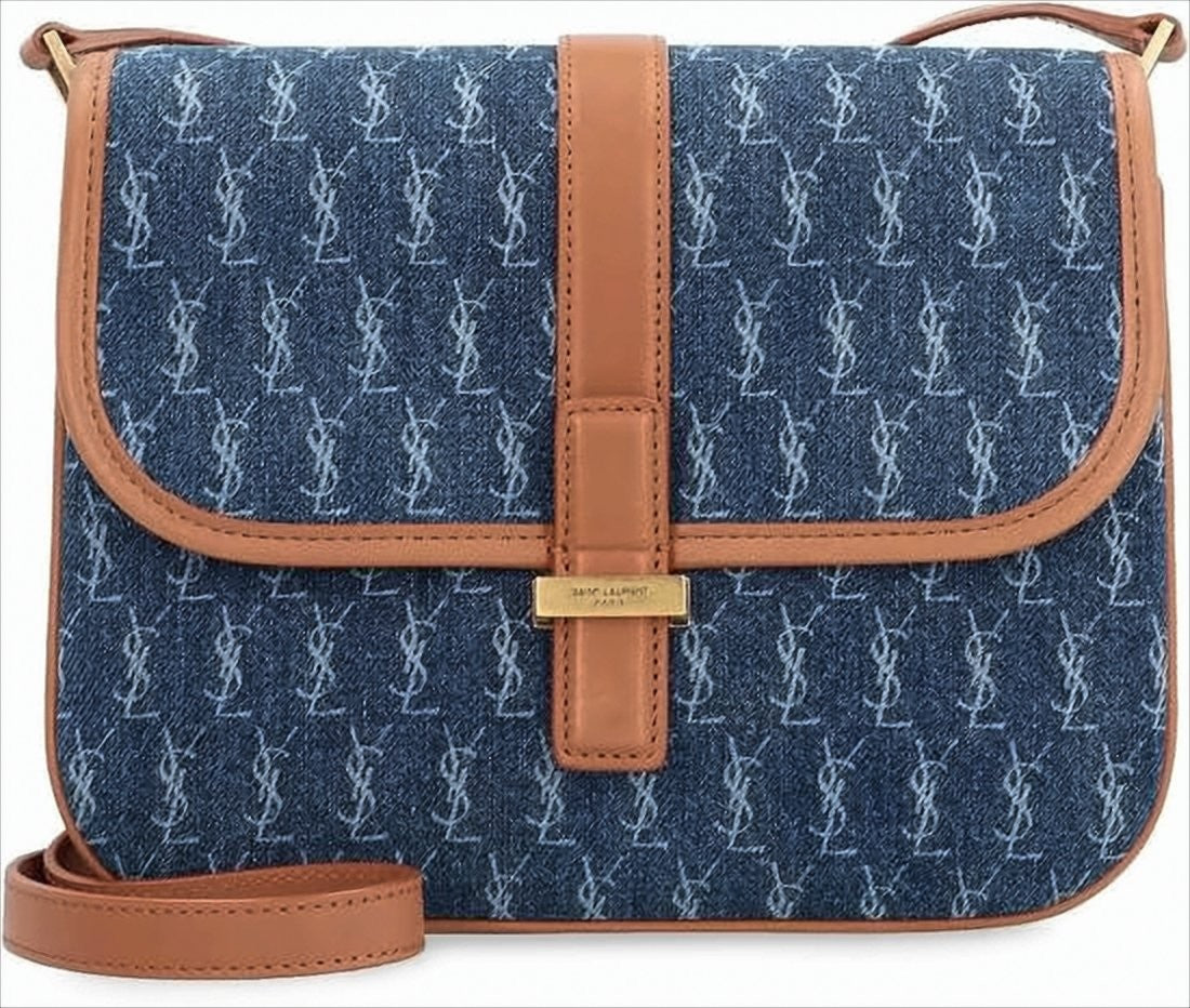 Saint Laurent Monogram Denim Crossbody Bag With Calfskin Accents