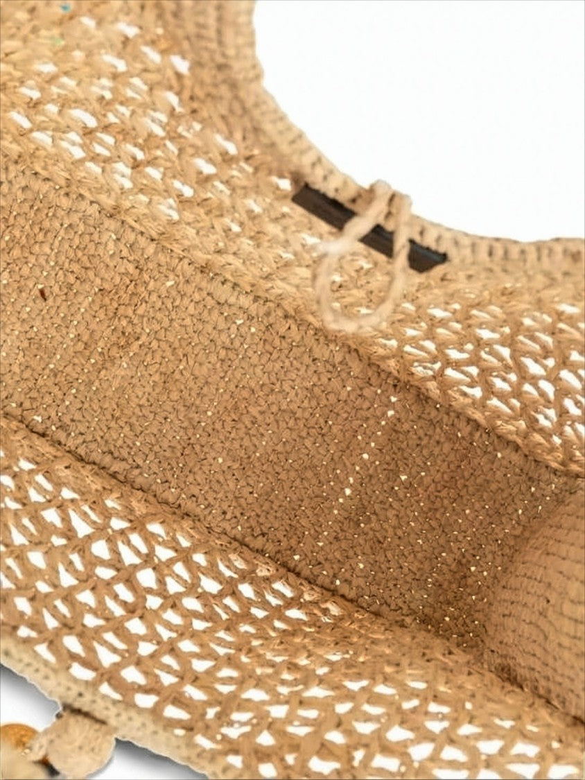 Jacquemus Woven Raffia Tote Bag With Gold-Tone Charm