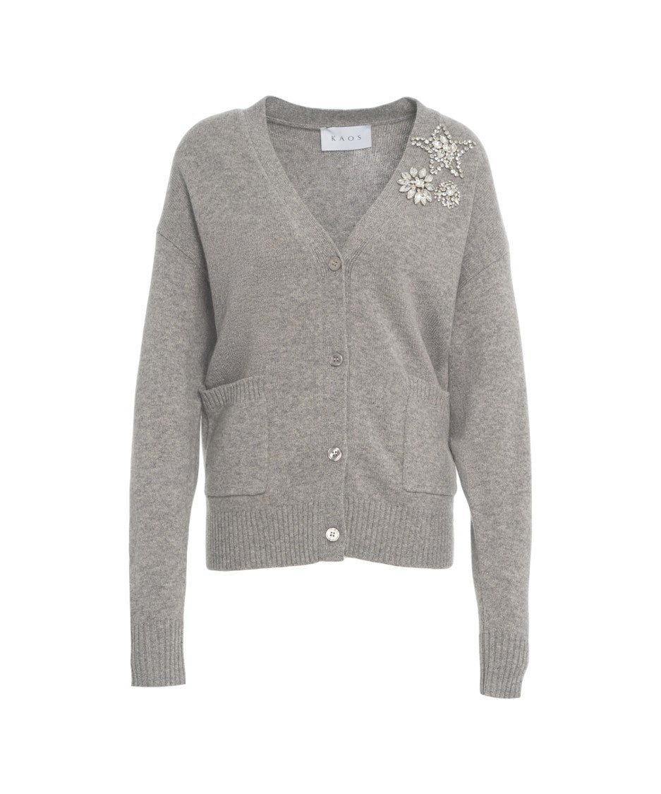 Kaos Wool Cardigan With Sparkling Chest Applications