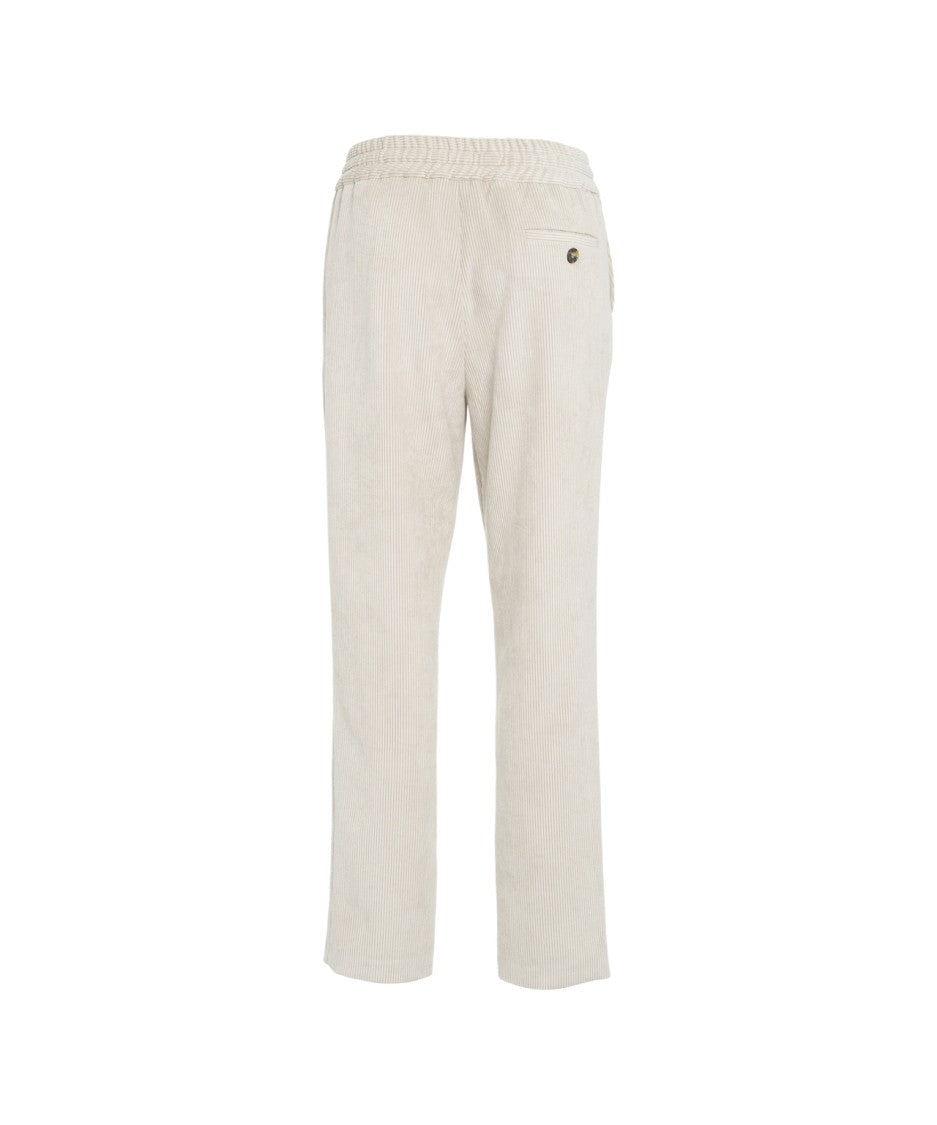 Gender Straight-Cut Corduroy Trousers With Drawstring Waist