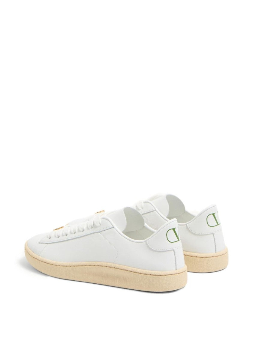 Valentino Garavani Sleek White Leather Flats With Gold-Tone Logo