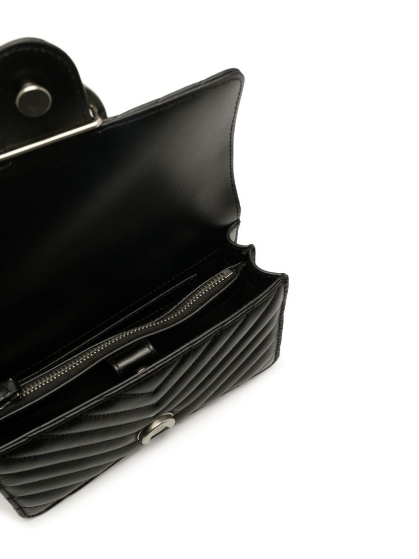 Pinko Black Calf Leather Chevron Handbag