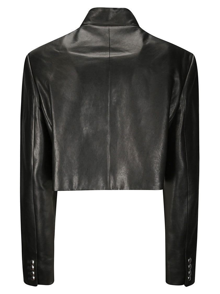 Khaite Cropped Leather Jacket With Padded Shoulders