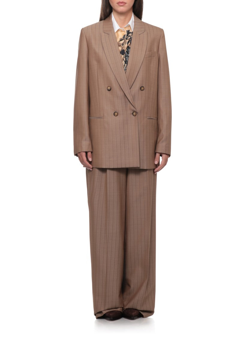 Etro Beige Double-Breasted Wool Jacket With Jacquard Stripes