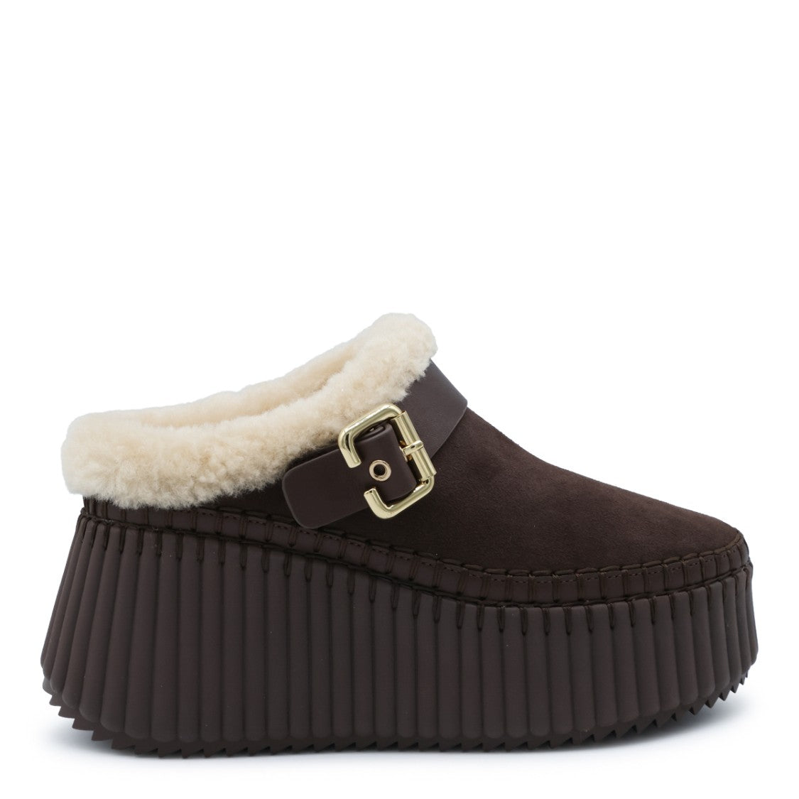 Chloé Dark Brown Buckle Open-Back Leather Sneakers